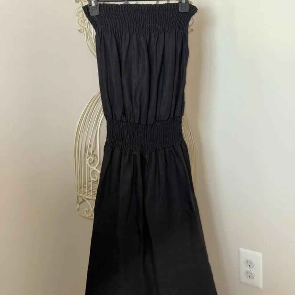 YOUNG FABULOUS & BROKE Black Linen Strapless Jumpsuit Small - Picture 3 of 6